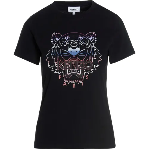 KENZO Classic Tiger Head T Shirts Women's Black Crew Neck Moderate Straight Fit