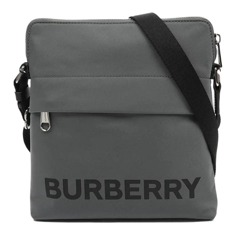 Burberry Logo Print Nylon Crossbody Bag Charcoal Gray