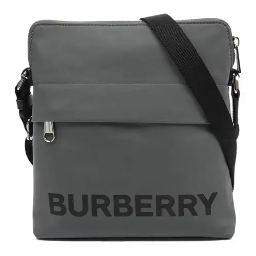 Burberry Logo Print Nylon Crossbody Bag Charcoal Gray