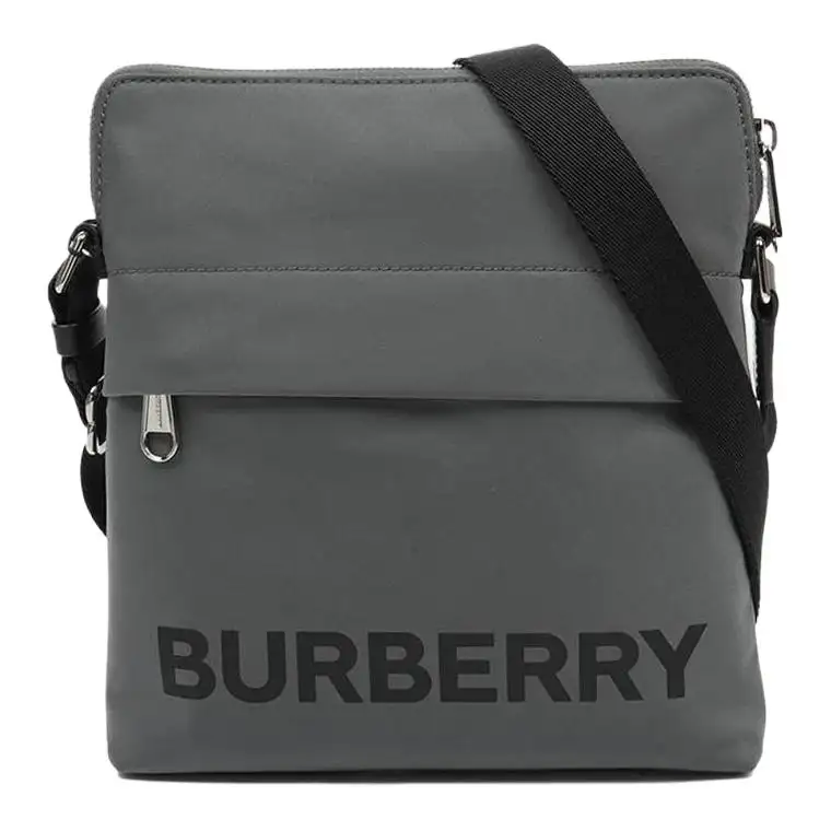 Burberry Logo Print Nylon Crossbody Bag Charcoal Gray