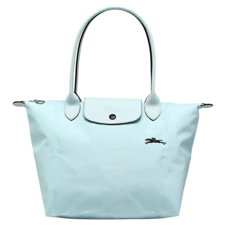 LONGCHAMP Le Pliage Club 28 solid color long handle foldable polyamide canvas fabric and cowhide dumpling bag shoulder handbag small size women's cloud blue