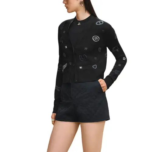 HERMES Sweaters Women's Black V Neck Moderate Cardigan