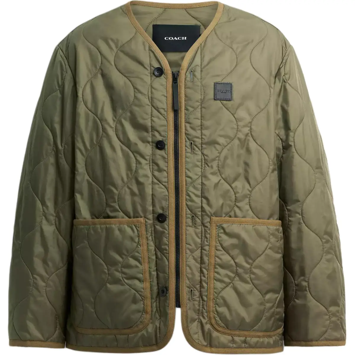 COACH Puffer Jackets Men's Green Moderate Quilted Padded Jacket