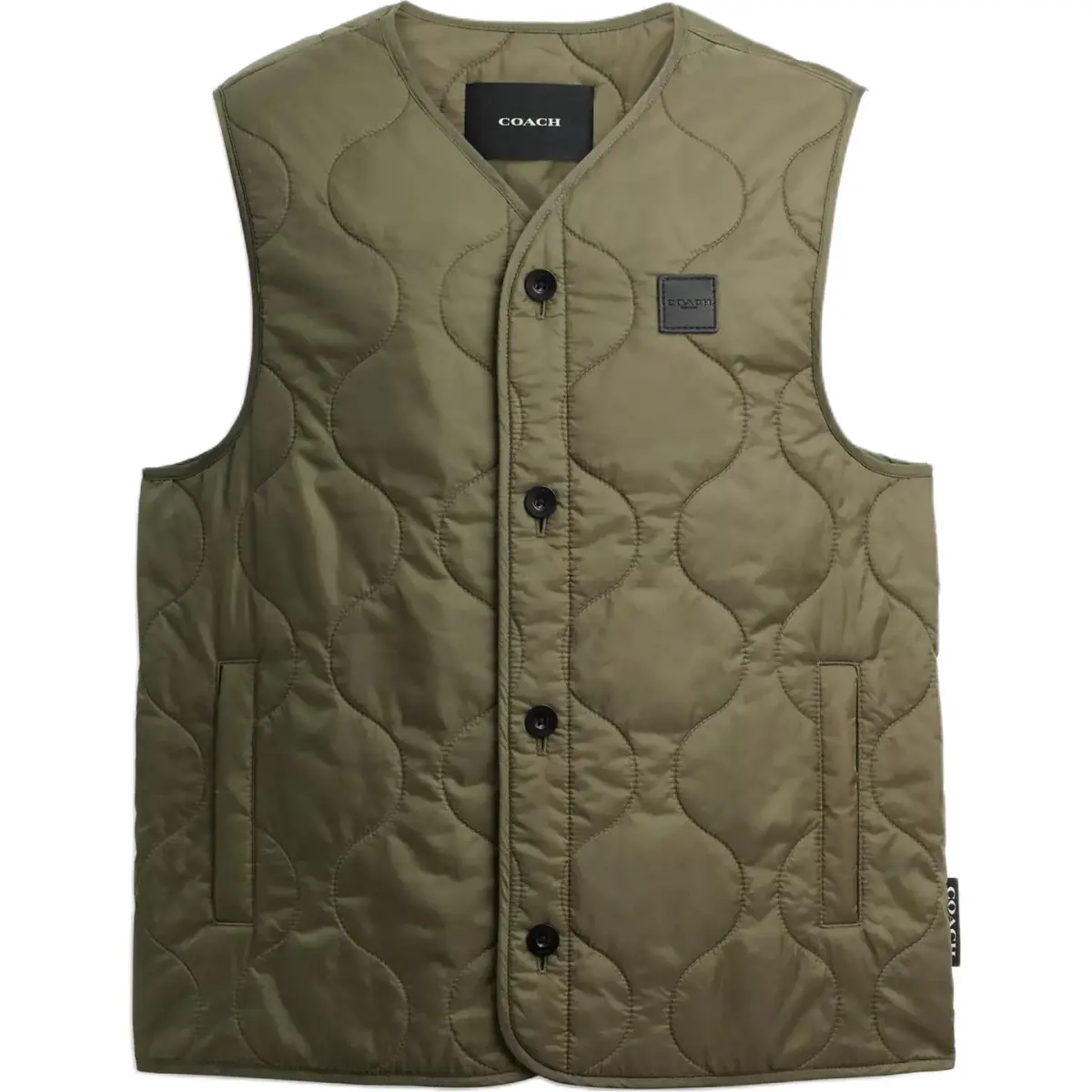 COACH Vests Men's Green V-neck Moderate Straight Fit