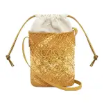 LOEWE Iracan Palm With Cow Leather Handbag, Shoulder Bag, Crossbody Bag Women's Ochre