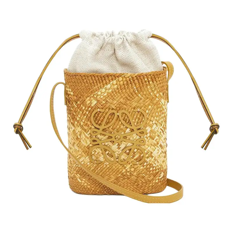 LOEWE Iracan Palm With Cow Leather Handbag, Shoulder Bag, Crossbody Bag Women's Ochre