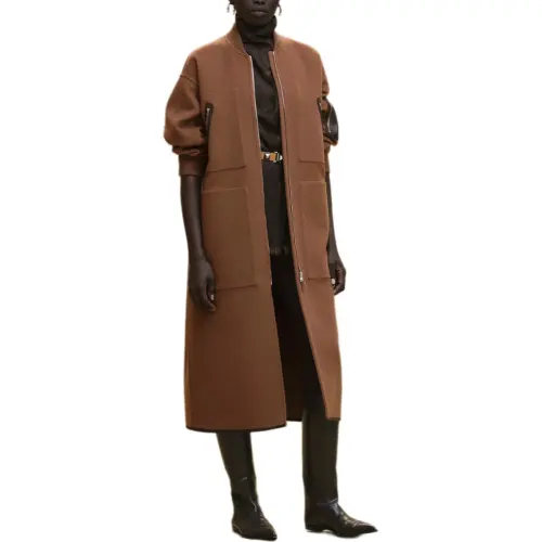 HERMES Coats Women's Brown Moderate Straight Fit