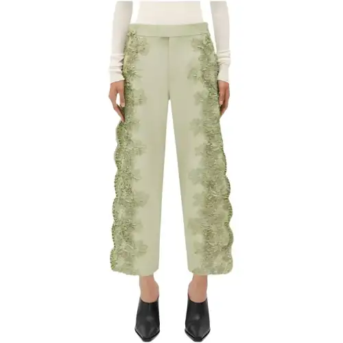 Bottega Veneta Casual Pants Women's Green Moderate Wide Leg Pants