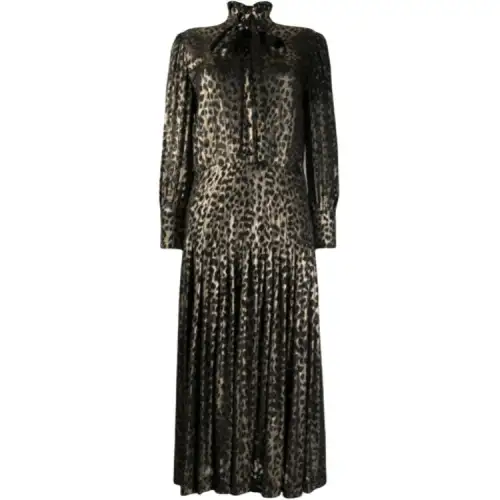 SAINT LAURENT Long Sleeved Dresses Women's Black Stand Collar Moderate
