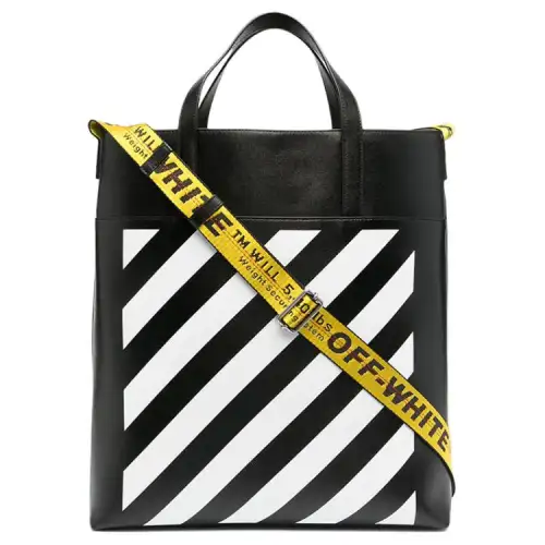 OFF WHITE Diag Striped Industrial Belt Strap Tote Black/White
