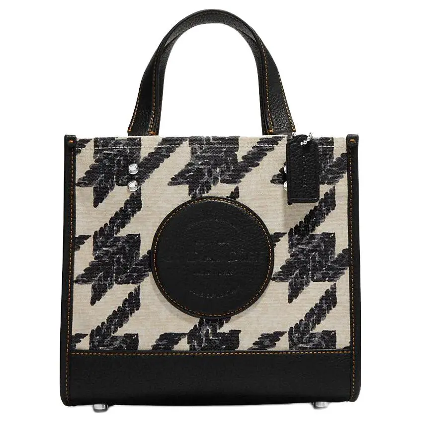 COACH Dempsey Canvas With Leather Canvas Bag Tote Shopping Bag Handbag Women's Black & Butter
