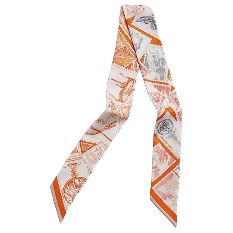 Женский платок Hermes (оранжево-серый)