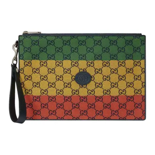 GUCCI Canvas With Leather Canvas Bag Clutch Unisex Multicolor