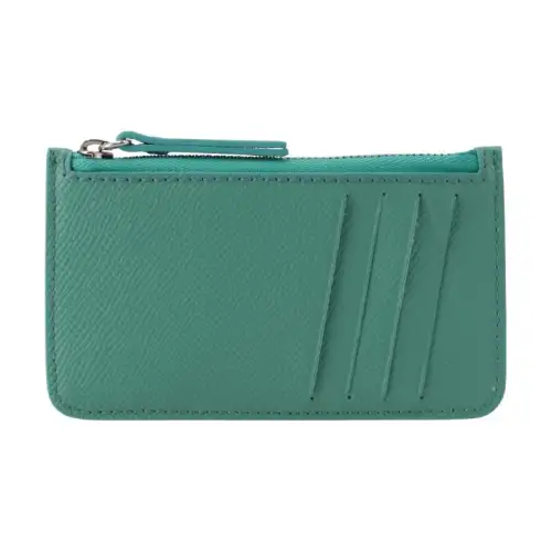 Maison Margiela Zip Closure Small Grain Calfskin With Smooth Calfskin Wallet Women's Emerald & Aqua Blue