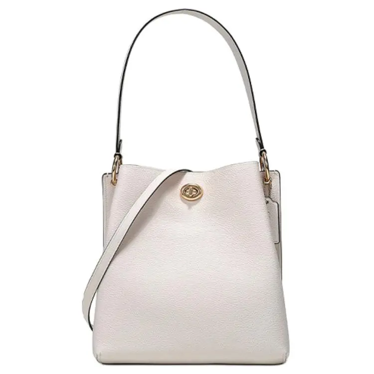 COACH Charlie Polished Pebbled Leather Bucket Bags Crossbody Bag, Shoulder Bag Medium Women's Chalk White