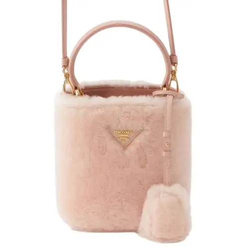 PRADA Plush Leather Tote Bag Shopping Bag Bucket Bag Shoulder Bag Crossbody Bag Handbag Women's Cherry Blossom Pink