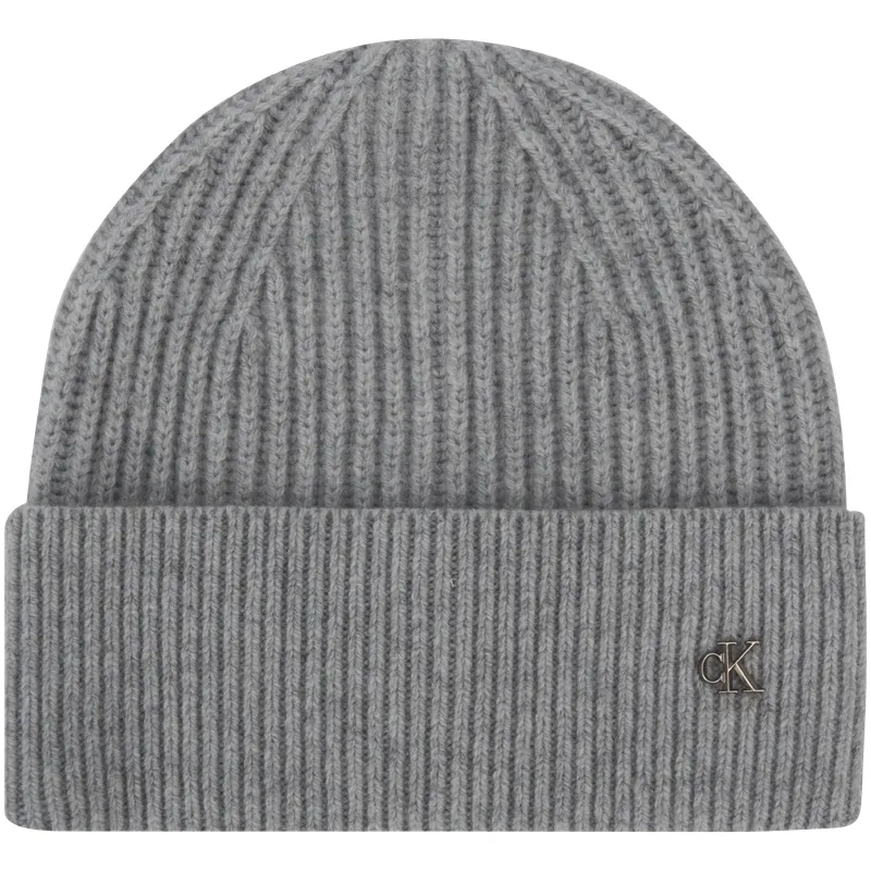 CALVIN KLEIN Sheep Wool/Polyamide Beanies Unisex Coconut Gray