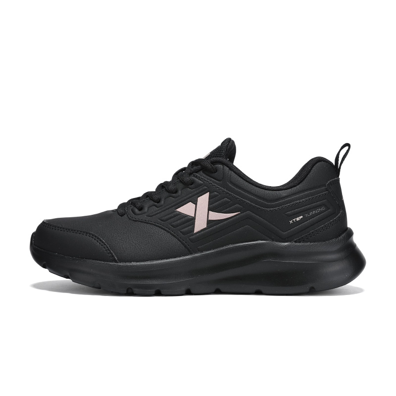 XTEP Synthetic Leather Cushioning Waterproof Low top Casual Running Shoes Women’s Black Rose Gold