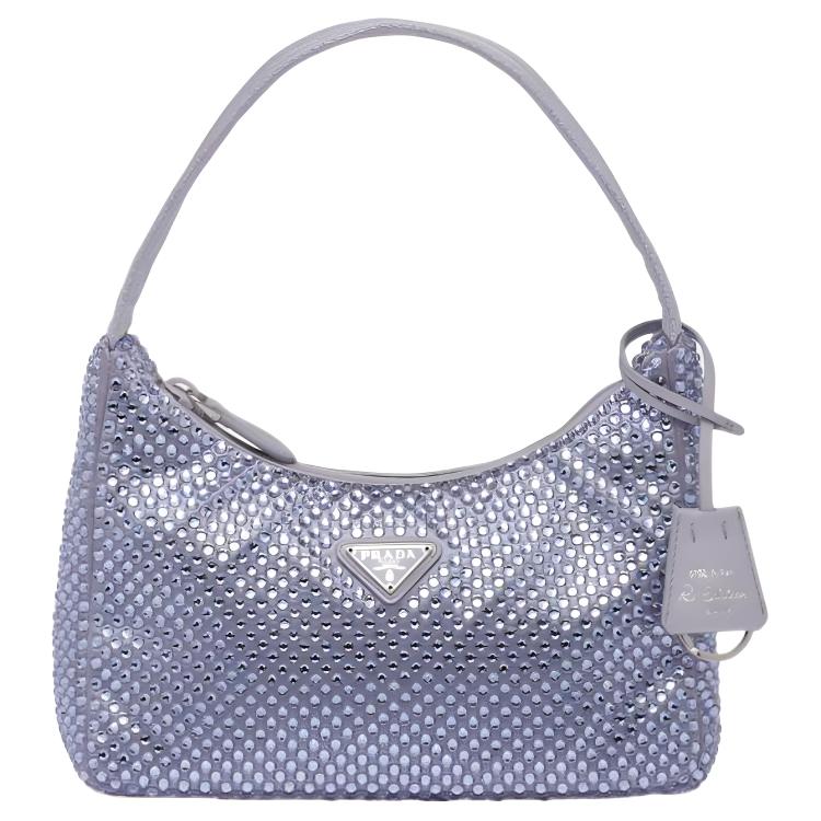 PRADA Re Edition Faux Crystal, Satin One Shoulder Handbag Women's Wisteria Purple