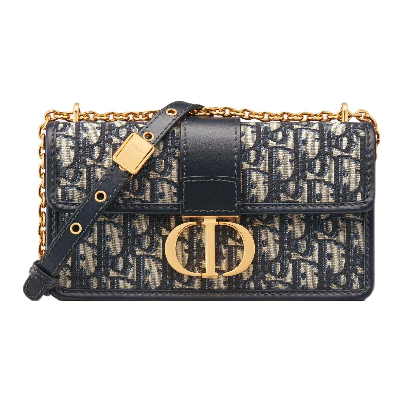 DIOR Dior 30 Montaigne Montaigne embroidery presbyopia all over print adjustable removable chain flap closure box bag crossbody bag fabric shoulder bag small size women's blue