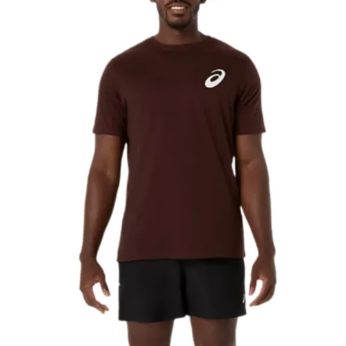 ASICS T Shirts Men's Coffee Crew Neck