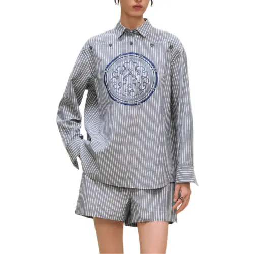 HERMES Shirts Women's Blue Lapel Moderate