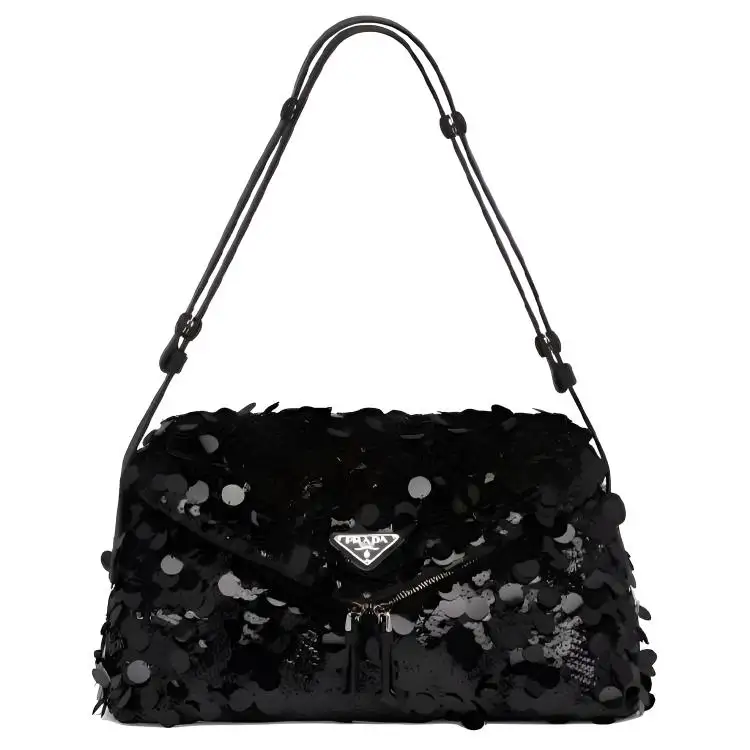 PRADA Leather Shoulder Bag Women's Black