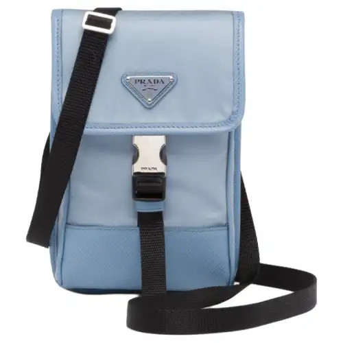 PRADA Nylon Crossbody Bag With Cell Phone Pouch Unisex Blue