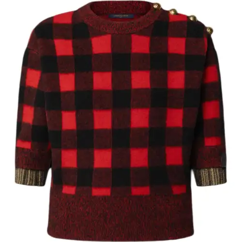 Lv Graphic Check Knit Top