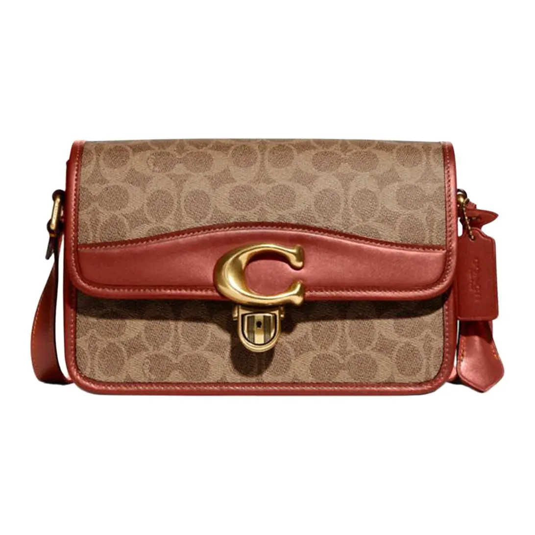 COACH Studio Canvas With Leather Shoulder Bag, Crossbody Bag Large Women's Brown & Red