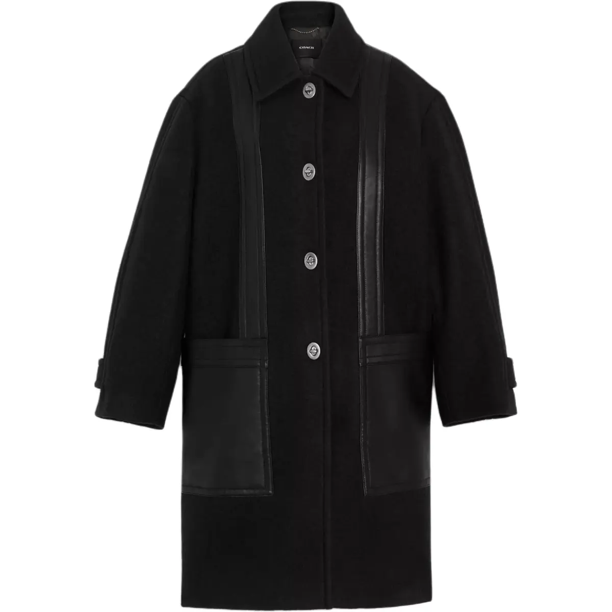 COACH Coats Women's Black Lapel Moderate Straight Fit