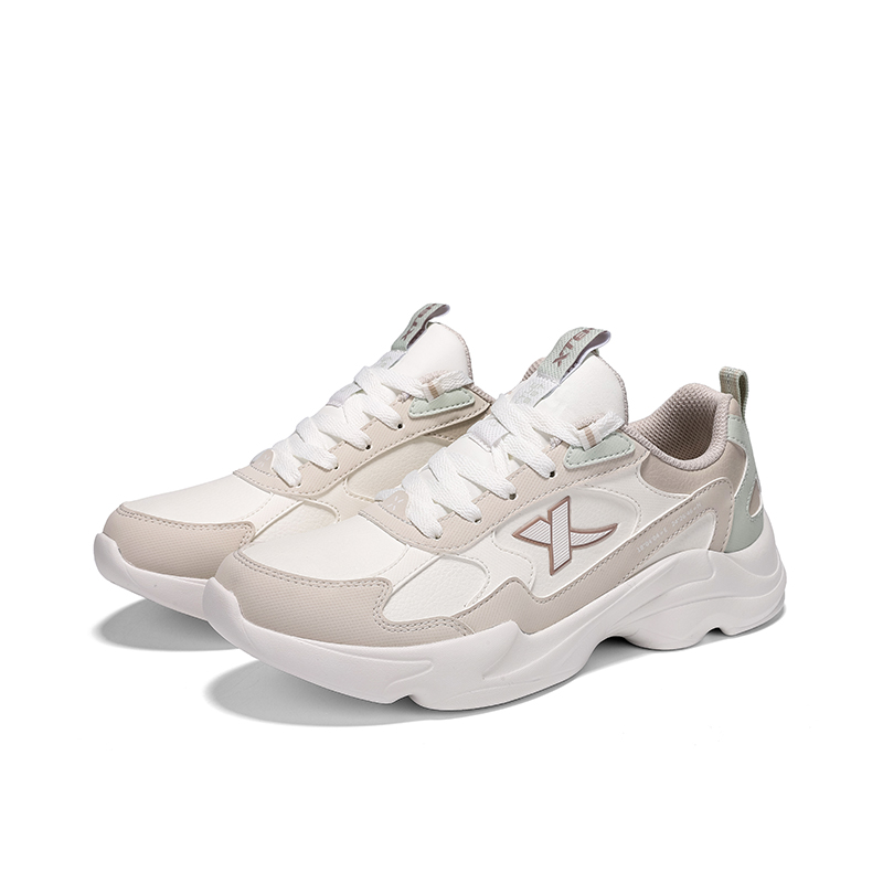 XTEP Cushioning, Wear Resistant Low top Casual Running Shoes Women’s Sail White Skin Gray Creamy Green