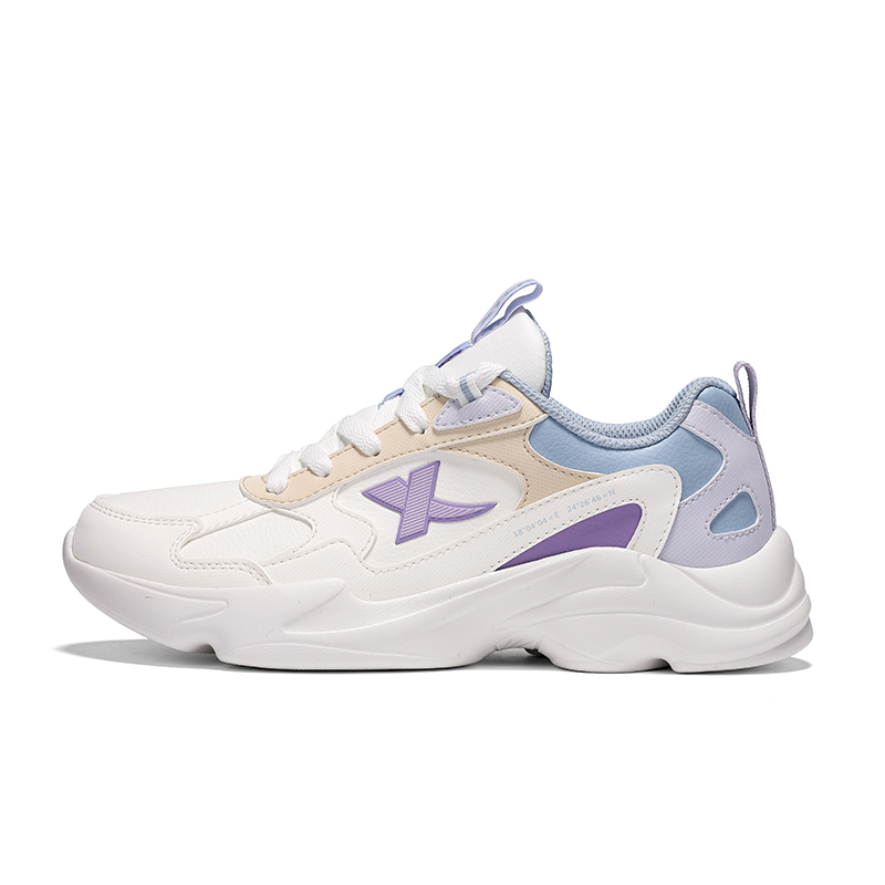 XTEP Synthetic Leather Cushioning, Wear Resistant Low top Casual Running Shoes Women’s Sail White Beige Dusty Blue