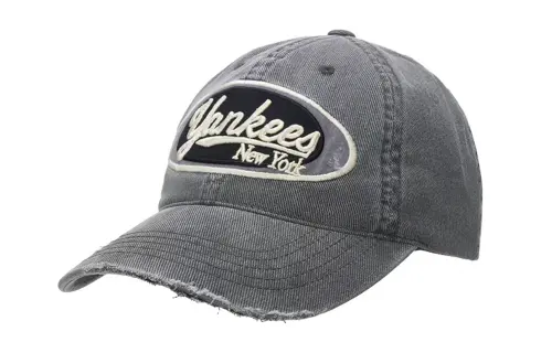 MLB New York Yankees 25FW Retro Washed Distressed Denim Showing Face Small Breathable Sun Shade Cotton Peaked Cap Unisex Couple Style Gray