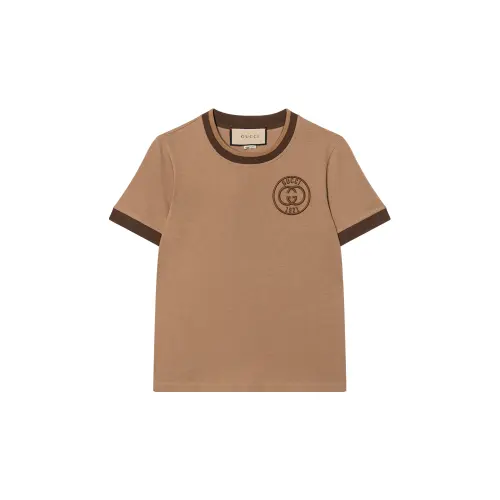 GUCCI T Shirts Women's Brown Crew Neck Moderate Straight Fit