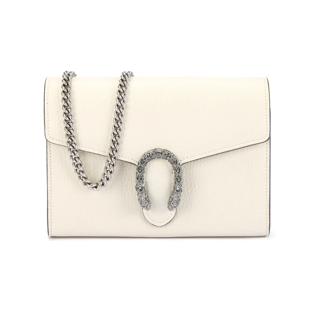 GUCCI Dionysus Leather Wallet, Shoulder Bag, Crossbody Bag Mini Women's White