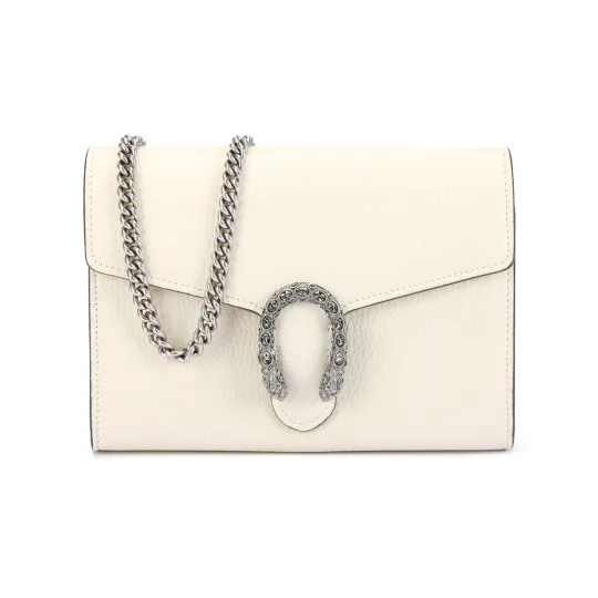 GUCCI Dionysus Leather Wallet, Shoulder Bag, Crossbody Bag Mini Women's White