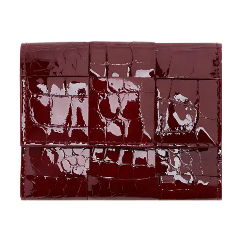 Bottega Veneta Shiny Cow Leather Wallet Large Women's Cherry Red