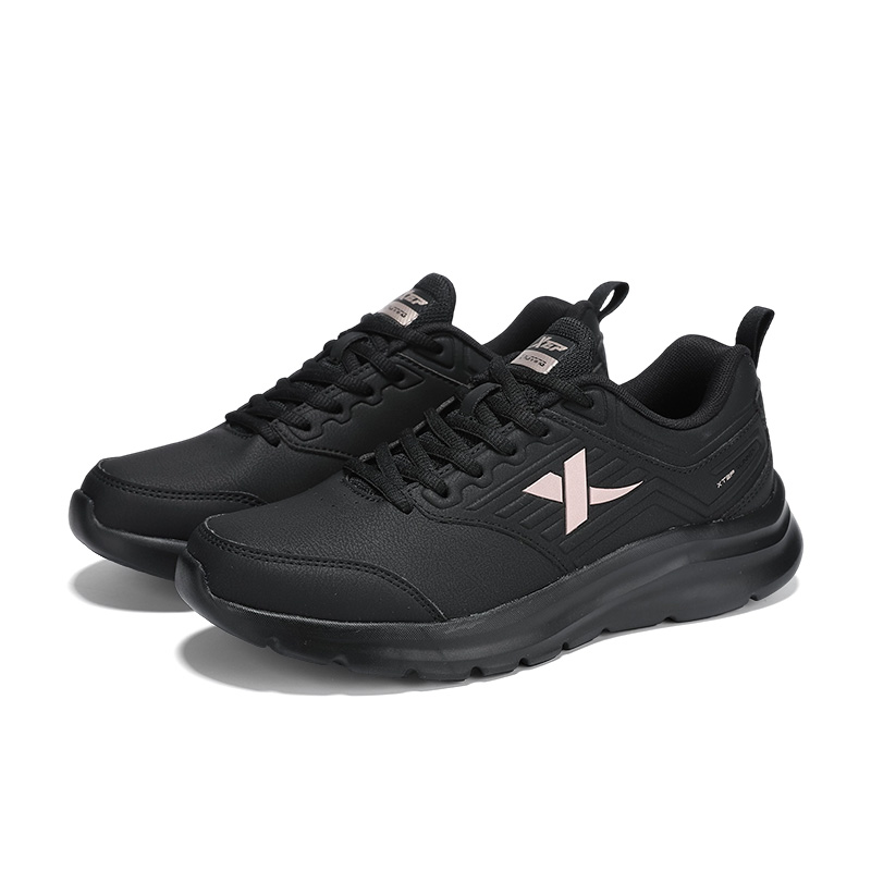 XTEP Synthetic Leather Cushioning Waterproof Low top Casual Running Shoes Women’s Black Rose Gold