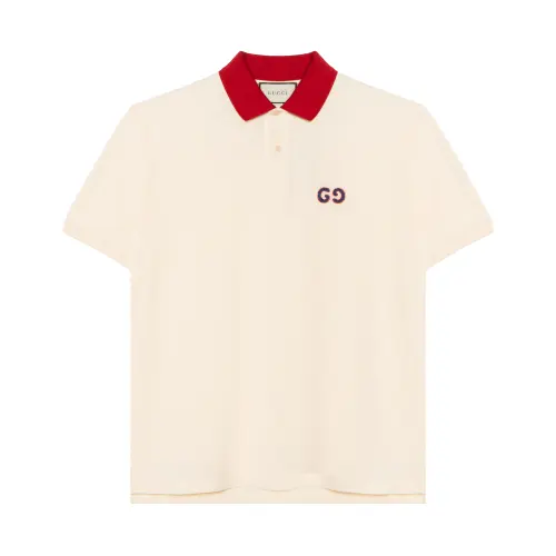 GUCCI Men Contrast Collar Logo Short Sleeve Polo Navy