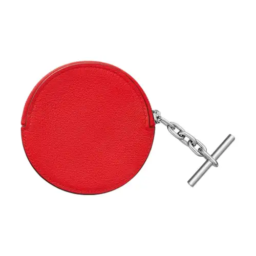 HERMES Strap Evercolor Leather Coin Purse Women's Heart Red
