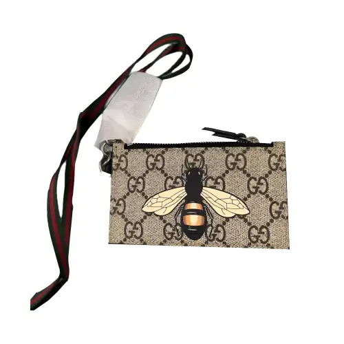 GUCCI Artificial Leather Card Holder Unisex Beige