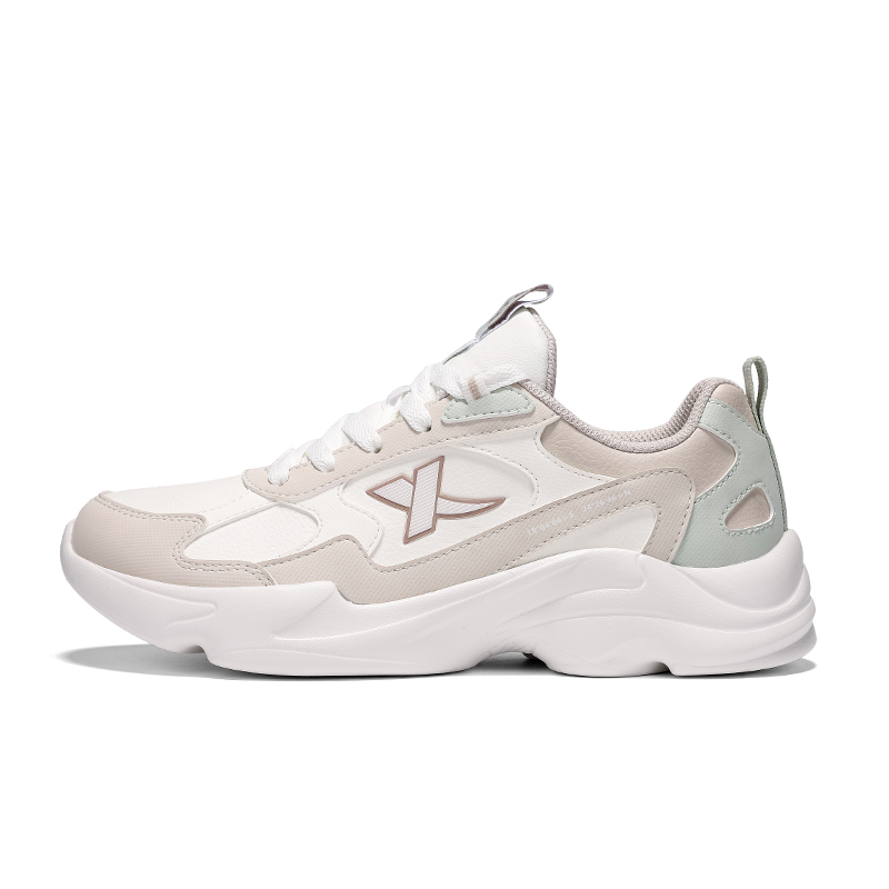 XTEP Cushioning, Wear Resistant Low top Casual Running Shoes Women’s Sail White Skin Gray Creamy Green