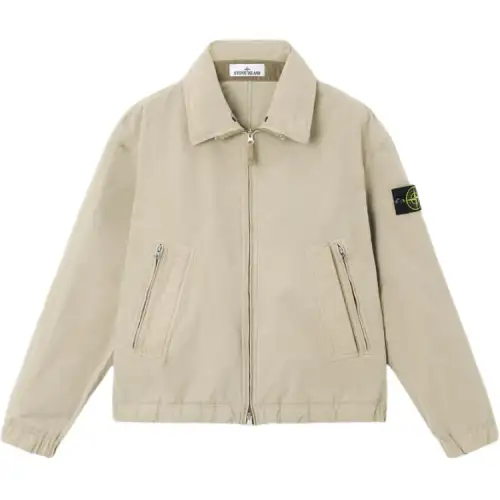 STONE ISLAND Logo Patch Zip Up Shirt Jacket