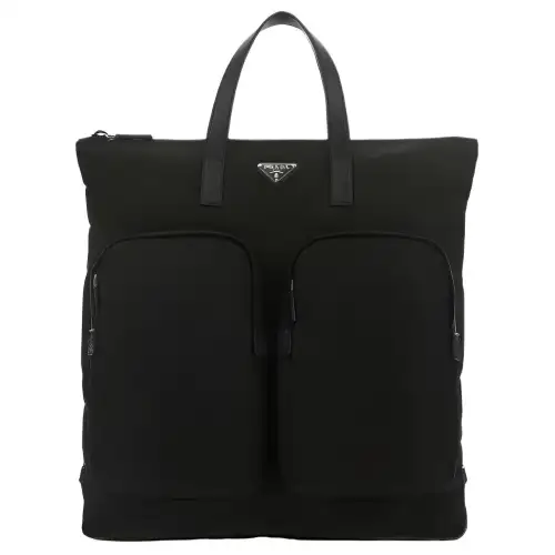 PRADA Nylon Fabric Cow Leather Handbag Men's Black