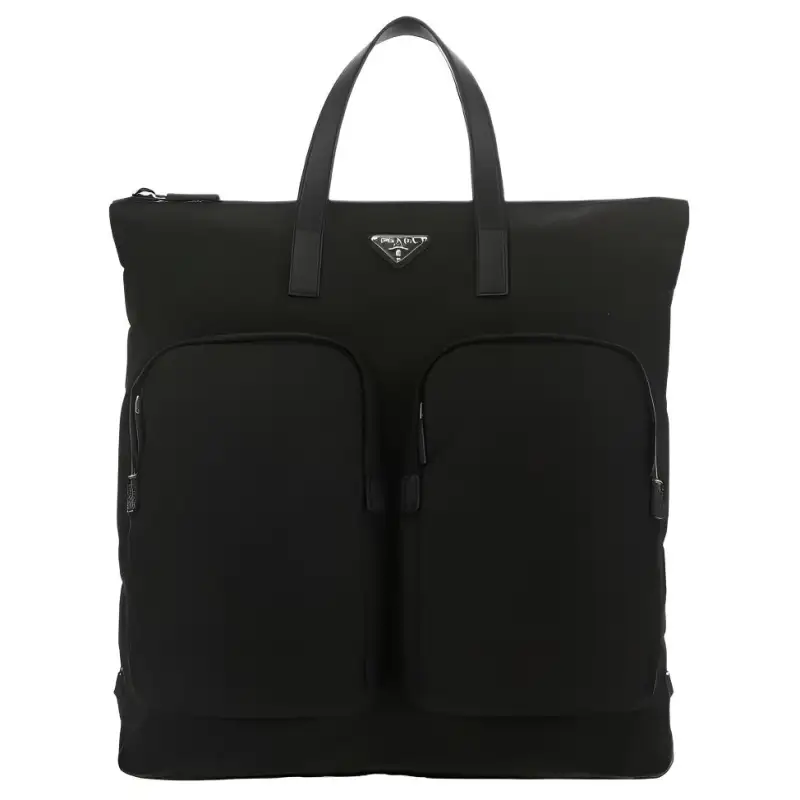 PRADA Nylon Fabric Cow Leather Handbag Men's Black
