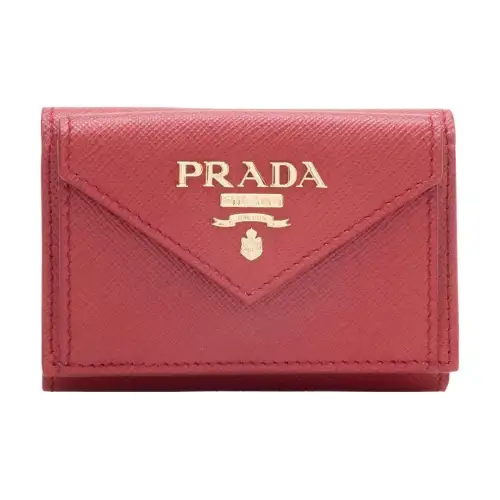 PRADA Saffiano Cow Leather Wallet Women's Red