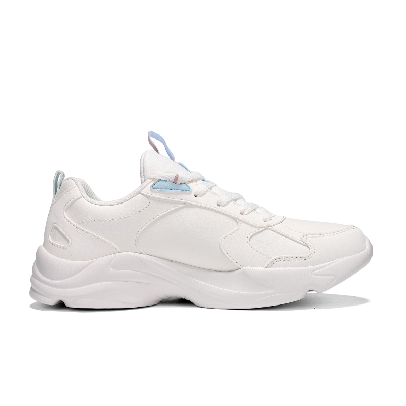 XTEP Synthetic Leather Cushioning, Wear Resistant Low top Casual Running Shoes Women’s Sail White Clear Blue Light Pink
