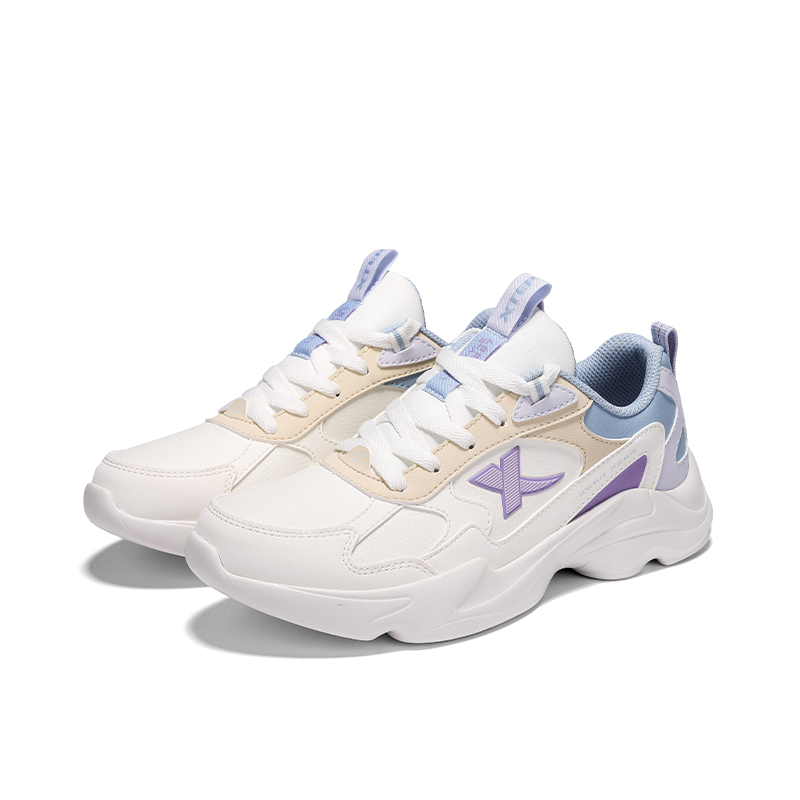 XTEP Synthetic Leather Cushioning, Wear Resistant Low top Casual Running Shoes Women’s Sail White Beige Dusty Blue
