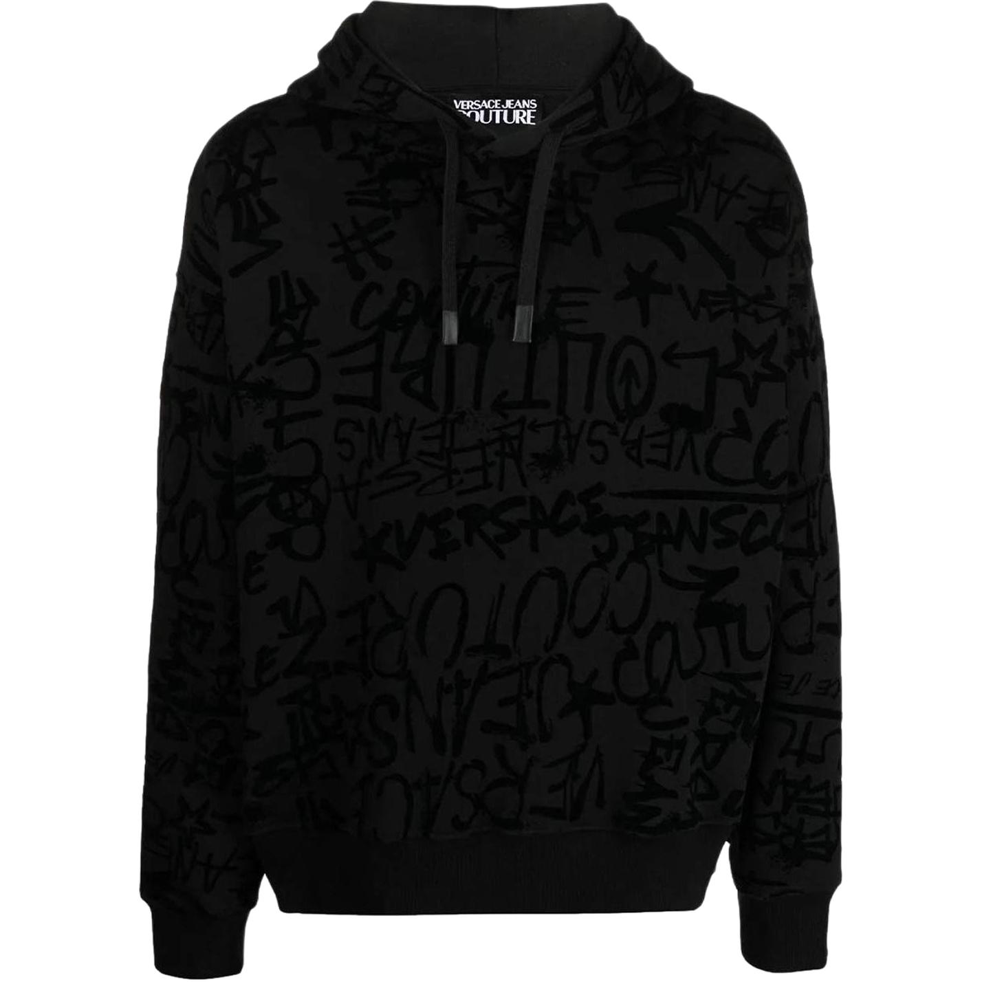 Мужское худи Versace Jeans Couture Allover Logo (черное с принтом)
